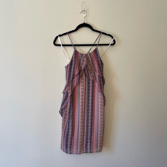 BCBGMaxaria S summer mini dress bohemian spaghetti strap red black frilly boho - Picture 1 of 7